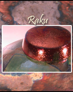 Raku pot closeups on a Raku background